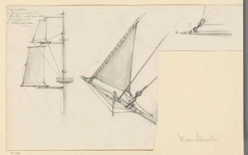 Drie studies van tuigage Wall Art by Willem Anthonie van Deventer - High-Resolution Digital Print
