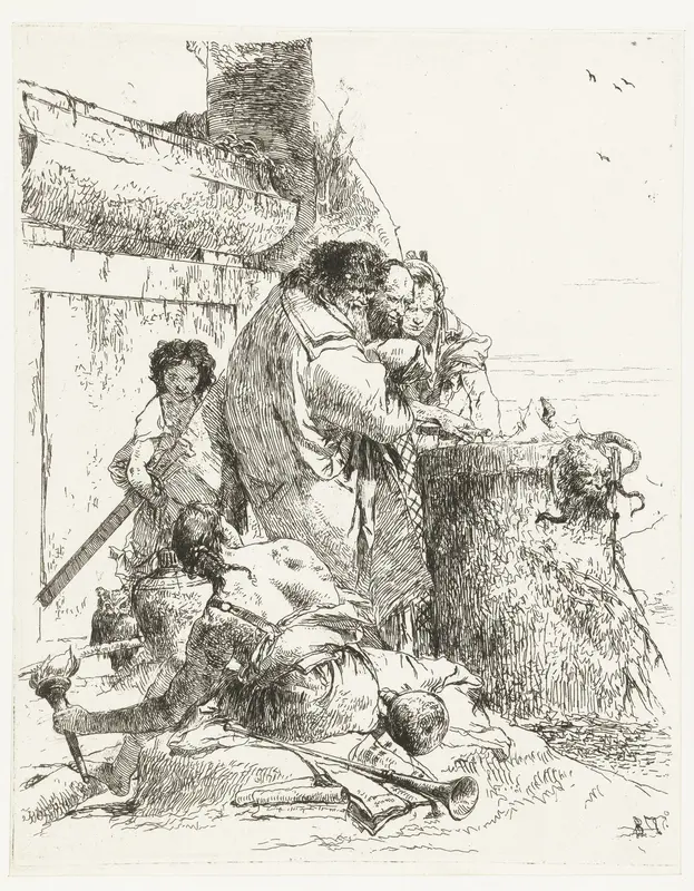 Drie tovenaars verbranden slang op altaar Wall Art by Unknown - High-Resolution Digital Print