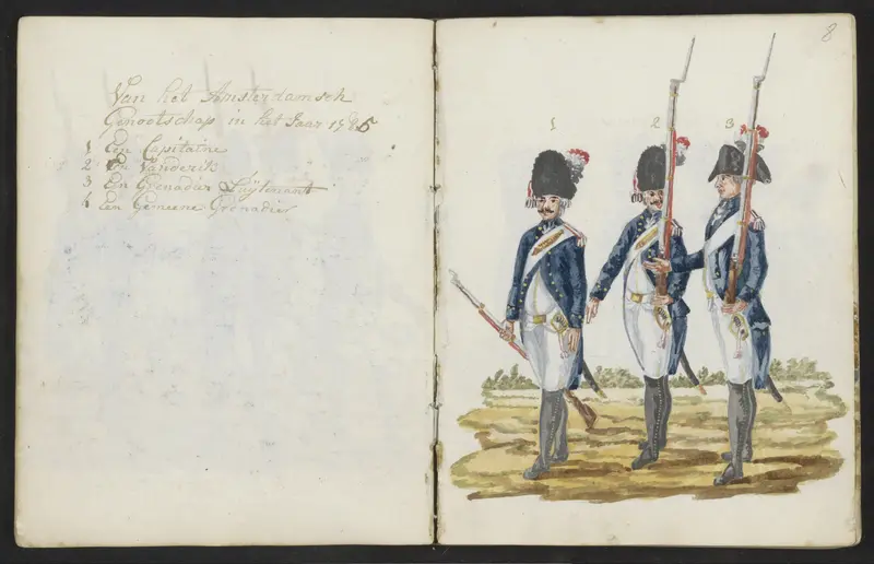 Drie uniformen van het Amsterdamse exercitiegenootschap in 1783-1787 Wall Art by S.G. Casten - High-Resolution Digital Print