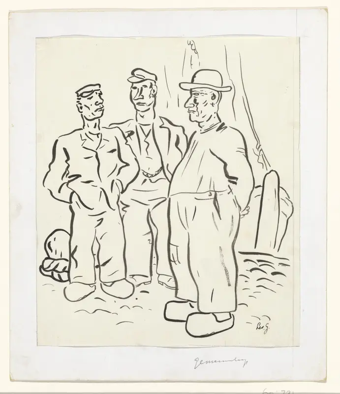 Drie vissers in de haven Wall Art by Unknown - High-Resolution Digital Print