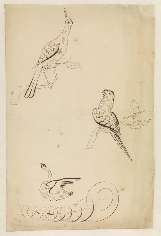Drie vogels in kalligrafie Wall Art by anonymous - High-Resolution Digital Print