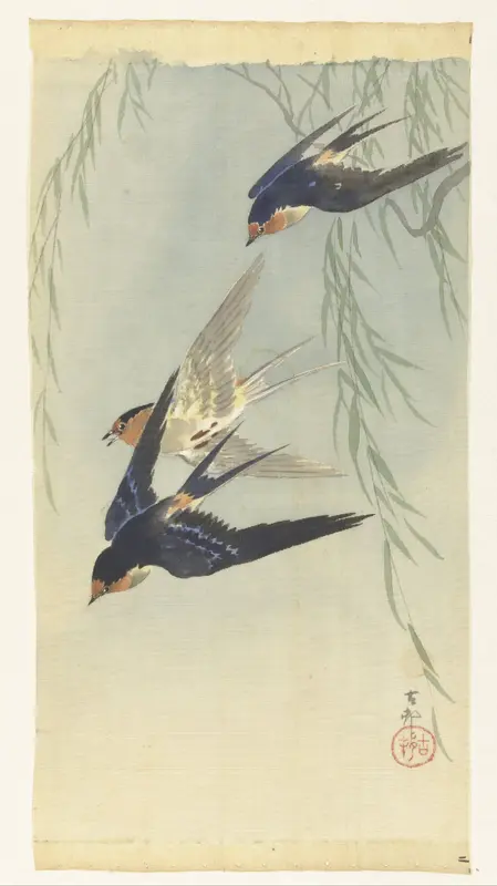 Drie vogels in volle vlucht Wall Art by Ohara Koson - High-Resolution Digital Print