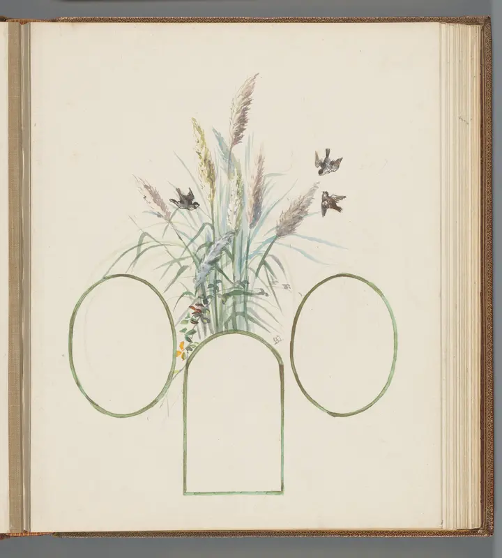 Drie vogels rond riethalmen Wall Art by Unknown - High-Resolution Digital Print