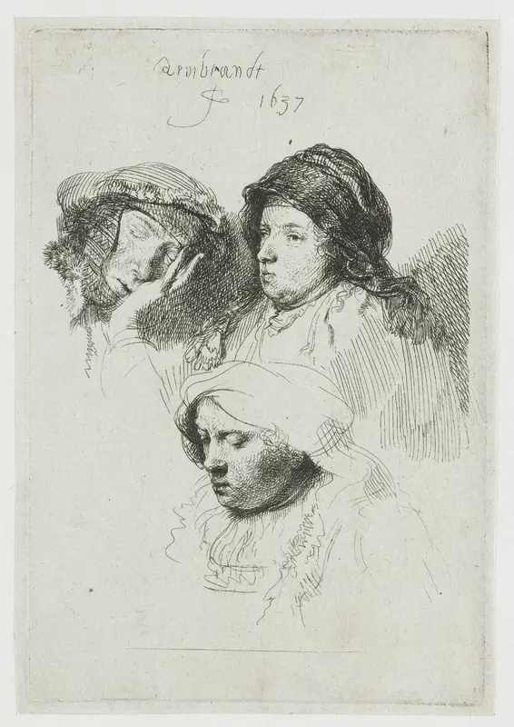 Drie vrouwenkoppen, één slapend Wall Art by Unknown - High-Resolution Digital Print