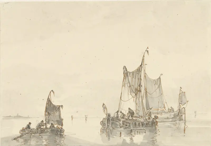 Drie zeilschepen op het water Wall Art by Albertus van Beest - High-Resolution Digital Print