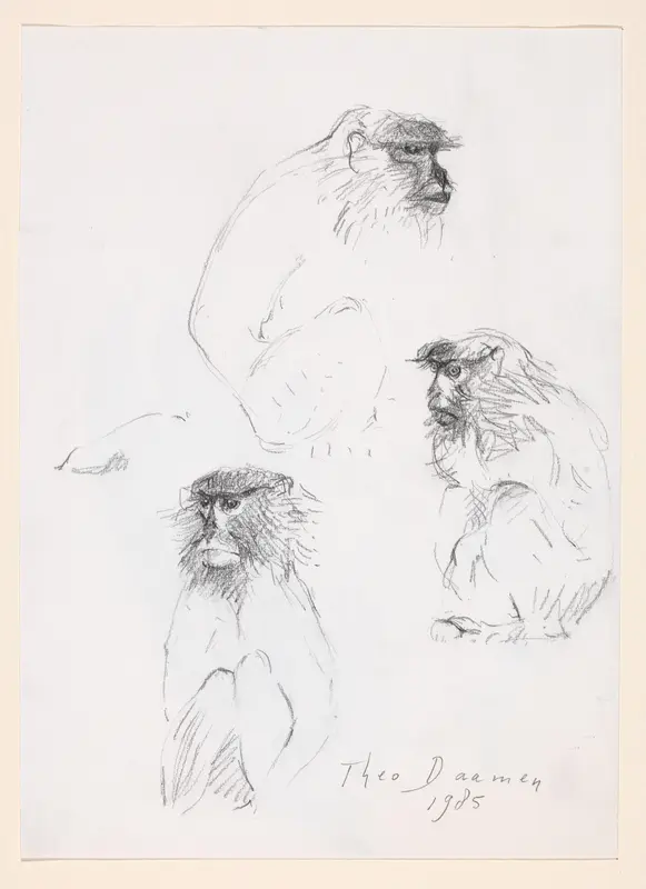 Drie zittende rhesusapen Wall Art by Unknown - High-Resolution Digital Print