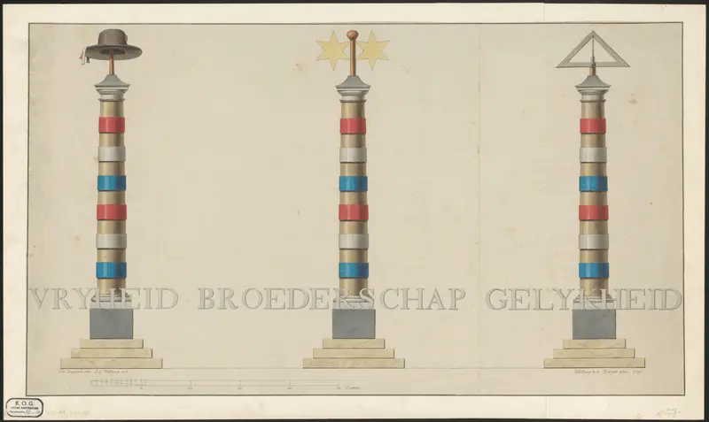 Drie zuilen voor het Alliantiefeest op de Hogesluis te Amsterdam, 19 juni 1795 Wall Art by Unknown - High-Resolution Digital Print