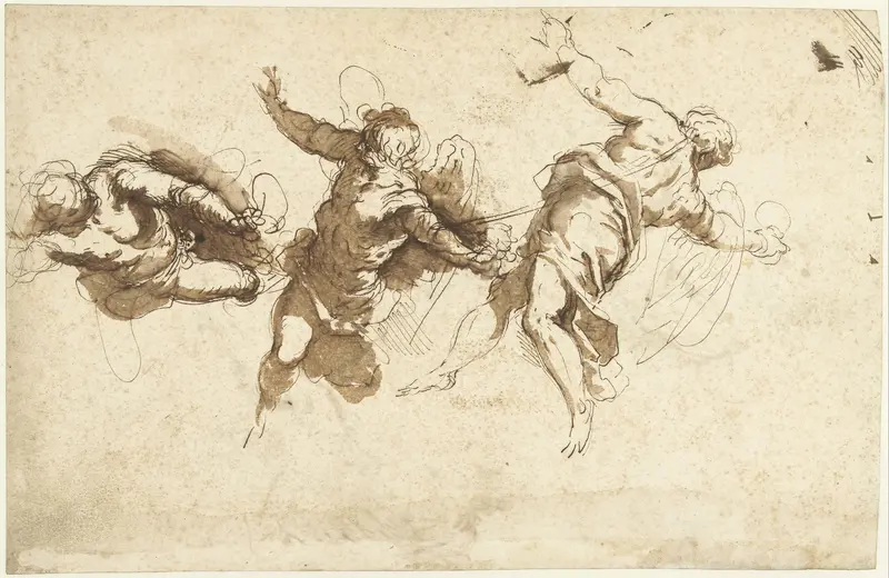 Drie zwevende engelen Wall Art by Jacopo Palma (il Giovane) - High-Resolution Digital Print