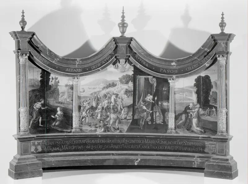 Drieluik met de steniging van Stephanus en de legende van het vinden van zijn graf Wall Art by anonymous - High-Resolution Digital Print