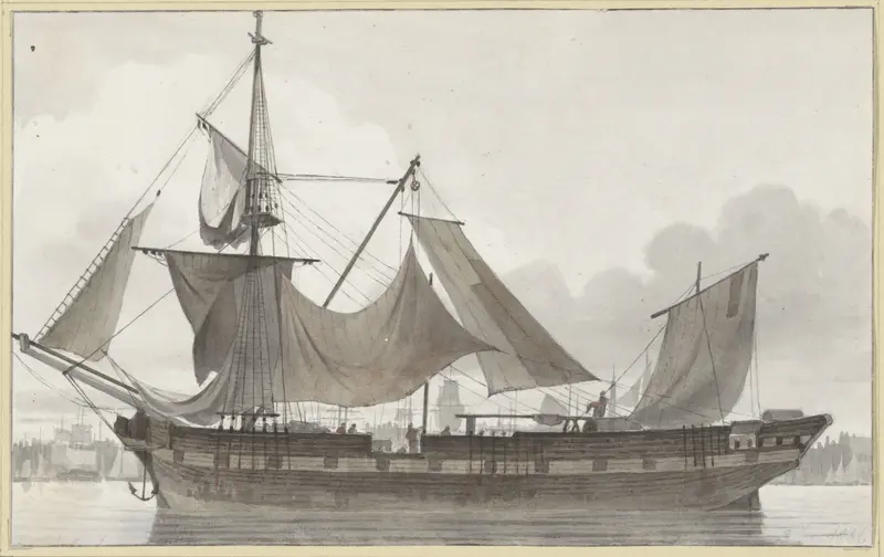 Driemaster onder noodtuig, een haven binnenlopend met zwakke wind Wall Art by Hendrik Abraham Klinkhamer - High-Resolution Digital Print