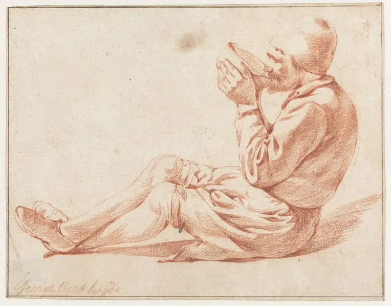 Drinkende zittende man Wall Art by Unknown - High-Resolution Digital Print