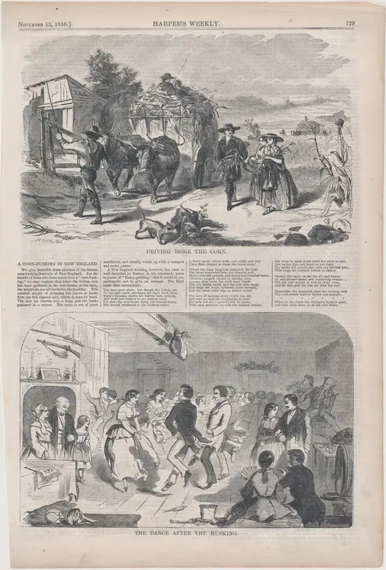 Driving Home the Corn and Dance after the Husking (from "Harper's Weekly," Vol. II) Wall Art by Winslow Homer - High-Resolution Digital Print
