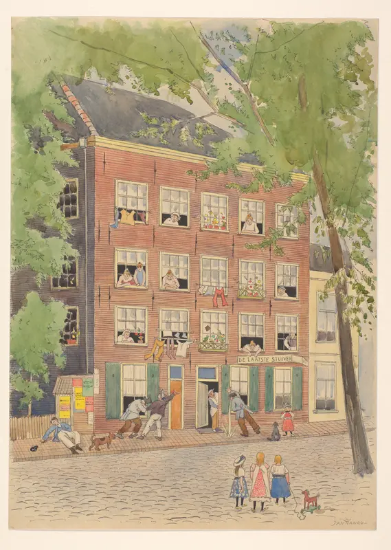 Dronkaards op straat voor café 'De laatste stuiver' Wall Art by Unknown - High-Resolution Digital Print