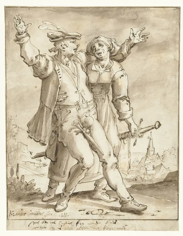 Dronken soldaat vergezeld door een vrouw Wall Art by Karel van Mander (I) - High-Resolution Digital Print