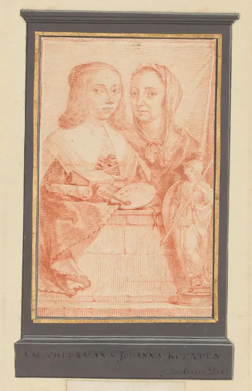 Dubbelportret van Anna Maria van Schurman en Johanna Koerten Wall Art by Jacob Houbraken - High-Resolution Digital Print