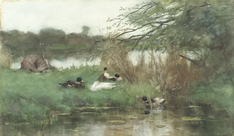 Ducks by the Waterside Wall Art by Unknown - High-Resolution Digital Print