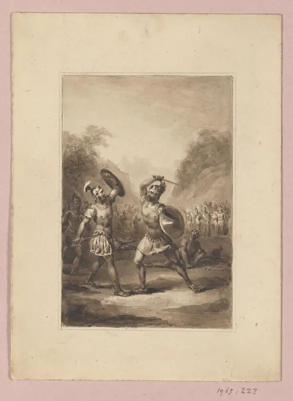 Duel tussen twee antieke soldaten Wall Art by Johann Wilhelm Kaiser (I) - High-Resolution Digital Print