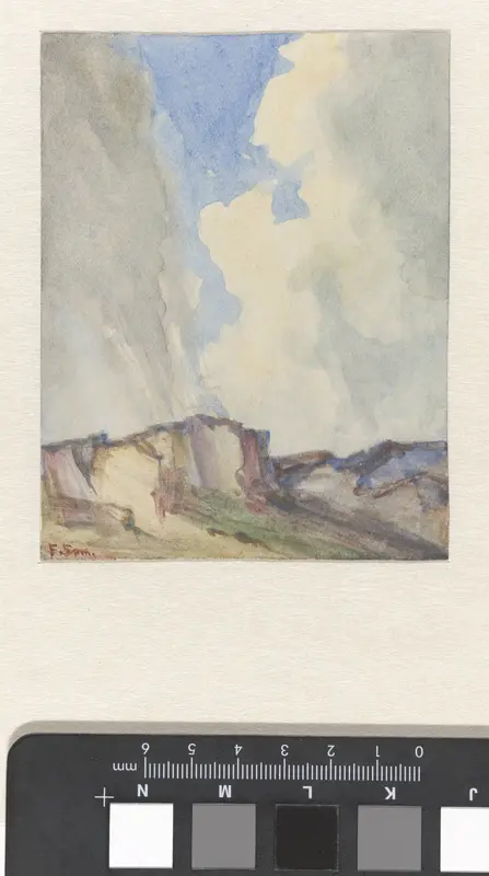 Duinlandschap met zandafgraving onder stormachtige lucht Wall Art by Unknown - High-Resolution Digital Print