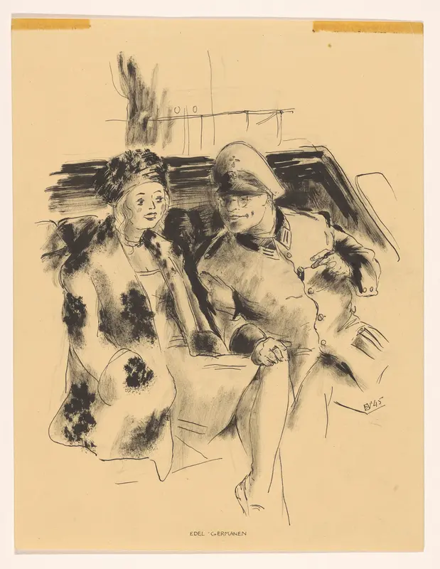 Duitse soldaat flirtend met jonge dame Wall Art by Unknown - High-Resolution Digital Print