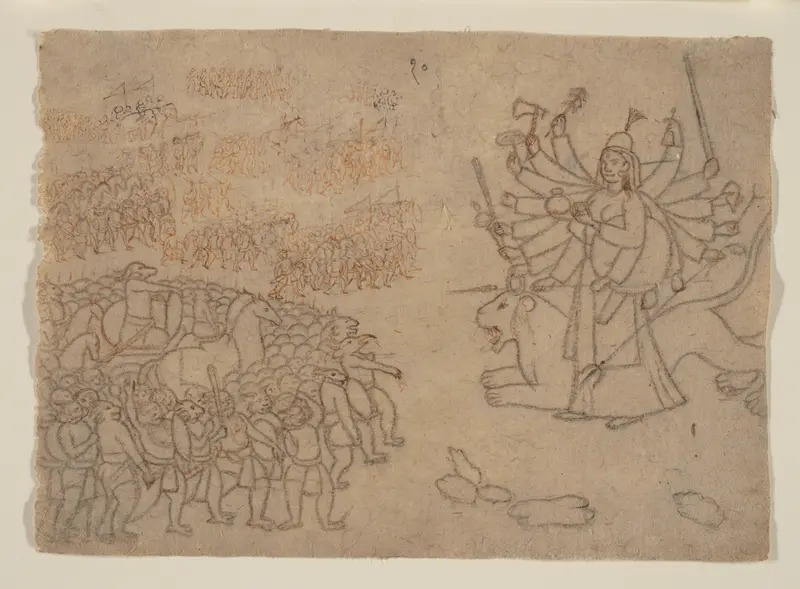Durga Confronts the Army of the Demon Chikshura: Scene from the Devi Mahatmya Wall Art by Unknown - High-Resolution Digital Print