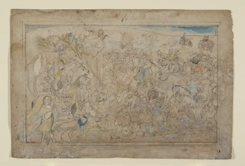 Durga, Kali, and Five Matrikas Battle the Daitya Army of the Demon Shumbha: Scene from the Devi Mahatmya Wall Art by Unknown - High-Resolution Digital Print