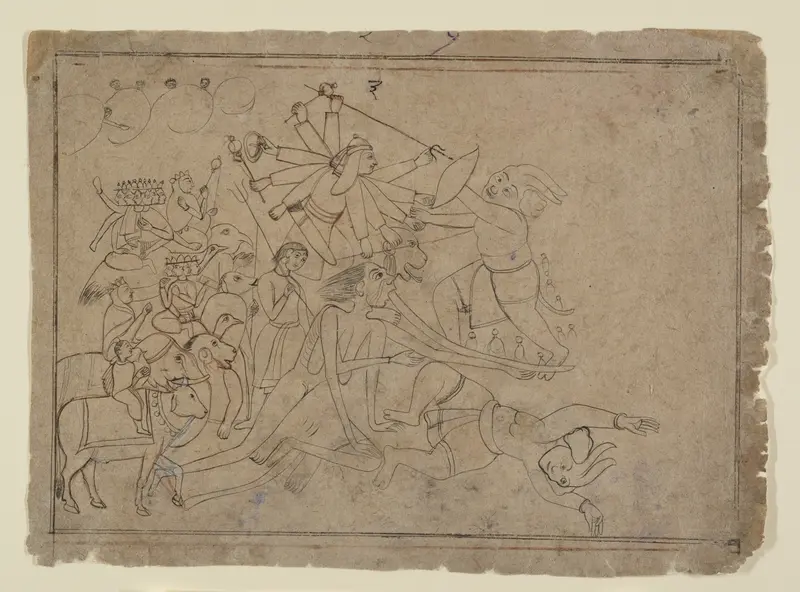 Durga, Kali, and the Matrikas Battle the Demon Raktabija: Scene from the Devi Mahatmya Wall Art by Nainsukh - High-Resolution Digital Print