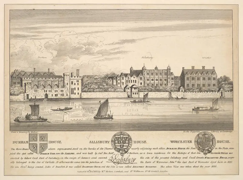 Durham House, Salisbury House and Worcester House on the Thames Wall Art by Wenceslaus Hollar - High-Resolution Digital Print