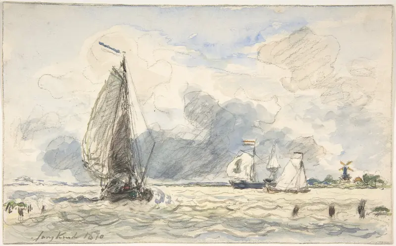 Dutch Fishing Boats; verso: Sketches of Boats Wall Art by Johan Barthold Jongkind - High-Resolution Digital Print