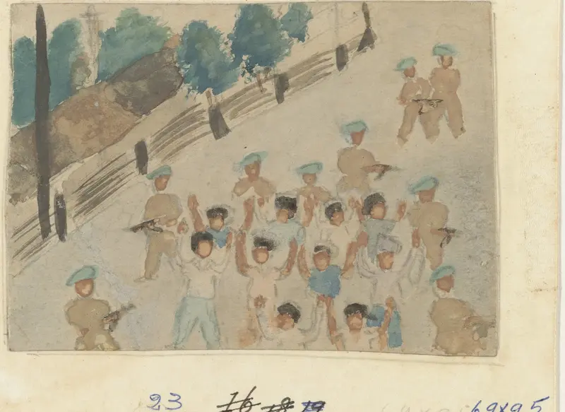 Dutch forces entering Yogyakarta using the people as shields Wall Art by Mohammad Toha Adimidjojo - High-Resolution Digital Print