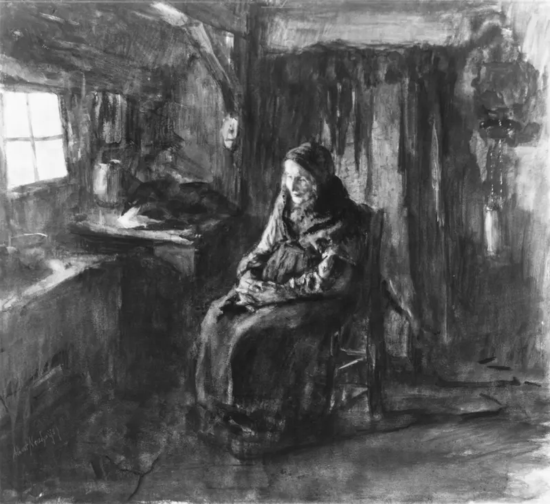 Dutch Interior with Figure of Old Woman Wall Art by Albert Neuhuys - High-Resolution Digital Print