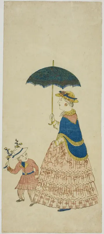 Dutch Lady Carrying Parasol with Little Boy 阿蘭陀婦人と子供 (Orando fujin to kodo mo)