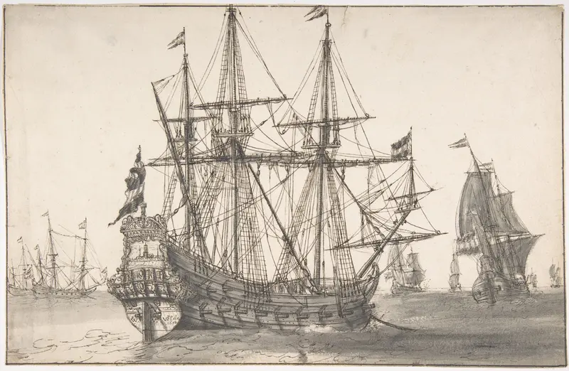 Dutch Men of War at Anchor Wall Art by Willem van de Velde I - High-Resolution Digital Print