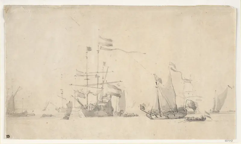 Dutch Ships at Anchor with a Yacht Lying Head to the Wind Wall Art by Willem van de Velde II - High-Resolution Digital Print