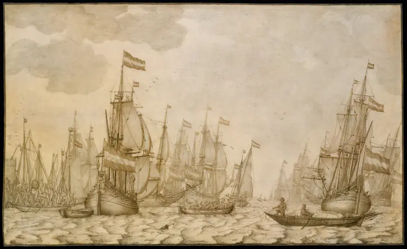 Dutch Ships on a Harbour Wall Art by Willem van de Velde I - High-Resolution Digital Print