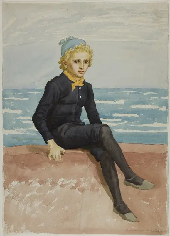 Eddie at the Seashore Wall Art by Kate Greenaway - High-Resolution Digital Print