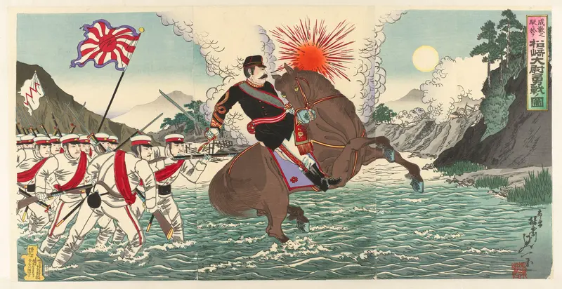 Een afbeelding van het heldhaftige gevecht van Kapitein Matsuzaki tijdens de slag bij Songhwan Wall Art by Unknown - High-Resolution Digital Print