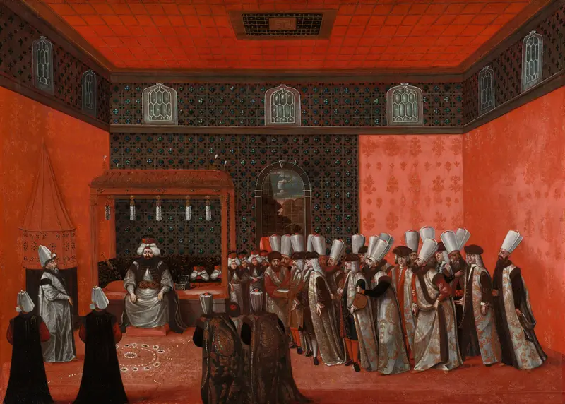 Een ambassadeur op audiëntie bij sultan Ahmed III Wall Art by anonymous - High-Resolution Digital Print