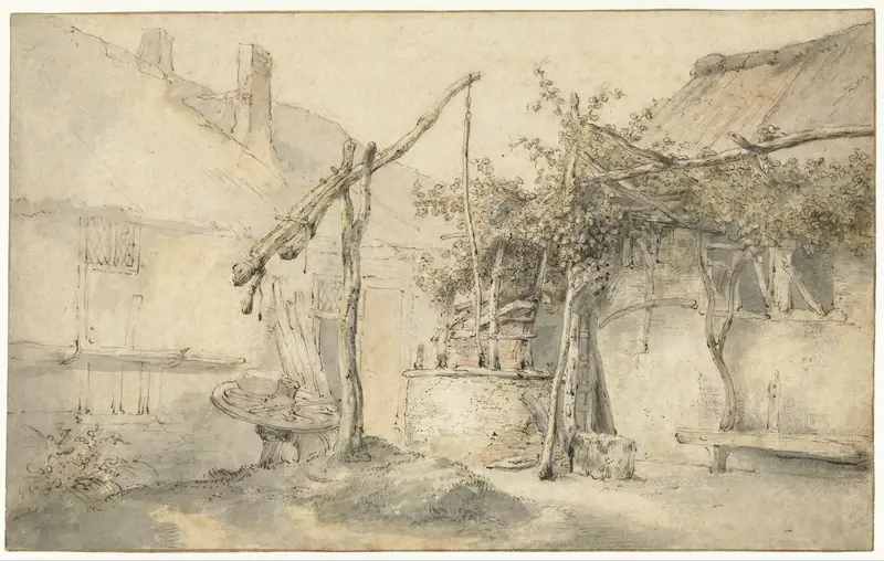 Een boerenerf met een waterput Wall Art by Cornelis Dusart - High-Resolution Digital Print