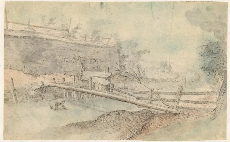 Een boomstam als bruggetje over een rivier Wall Art by Paulus Willemsz. van Vianen - High-Resolution Digital Print