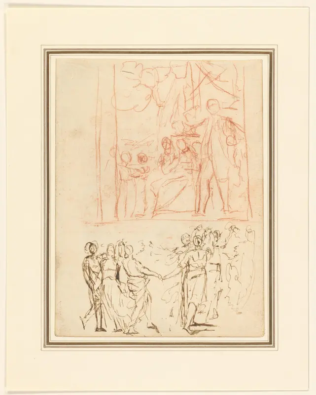 Een familie en figuren tijdens een rondedans Wall Art by George Romney - High-Resolution Digital Print