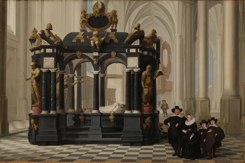 Een familiegroep bij het praalgraf van prins Willem I in de Nieuwe Kerk te Delft Wall Art by Dirck van Delen - High-Resolution Digital Print