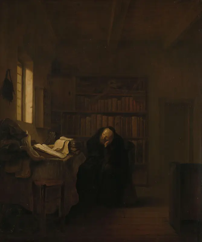 Een geleerde in zijn studeerkamer Wall Art by Unknown - High-Resolution Digital Print