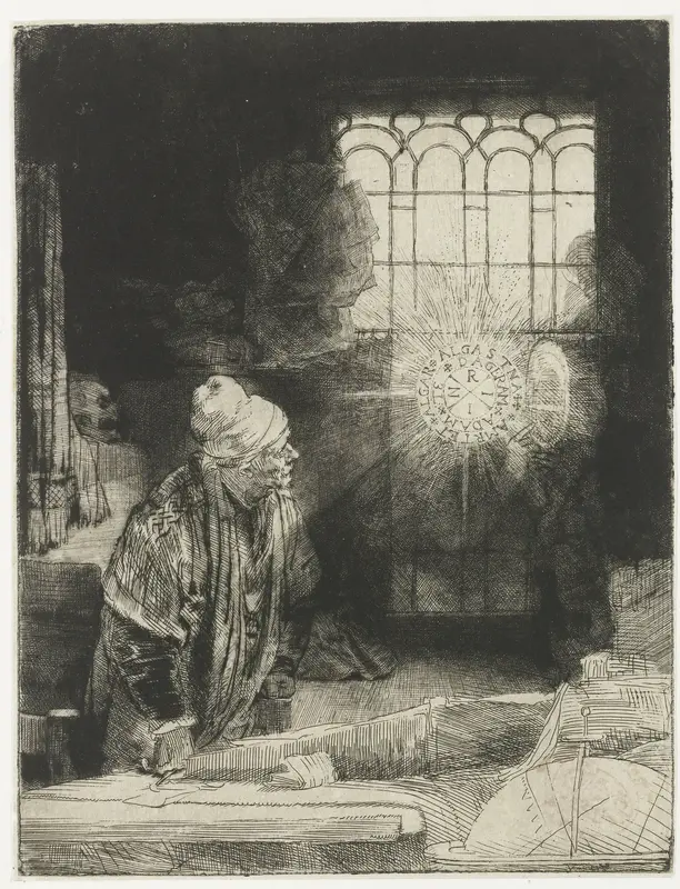 Een geleerde in zijn werkkamer Wall Art by Rembrandt van Rijn - High-Resolution Digital Print