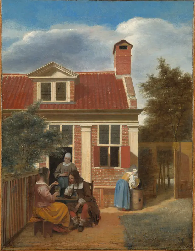 Een gezelschap op de plaats achter een huis Wall Art by Pieter de Hooch - High-Resolution Digital Print