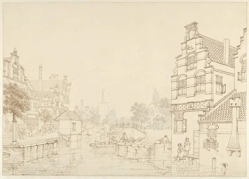 Een gracht in een stad Wall Art by Unknown - High-Resolution Digital Print