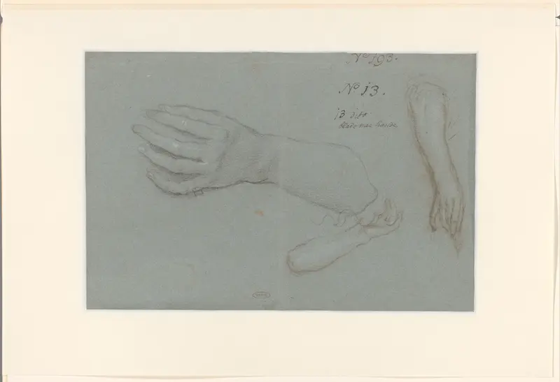 Een grote en twee kleine studies van een hand met onderarm Wall Art by Unknown - High-Resolution Digital Print