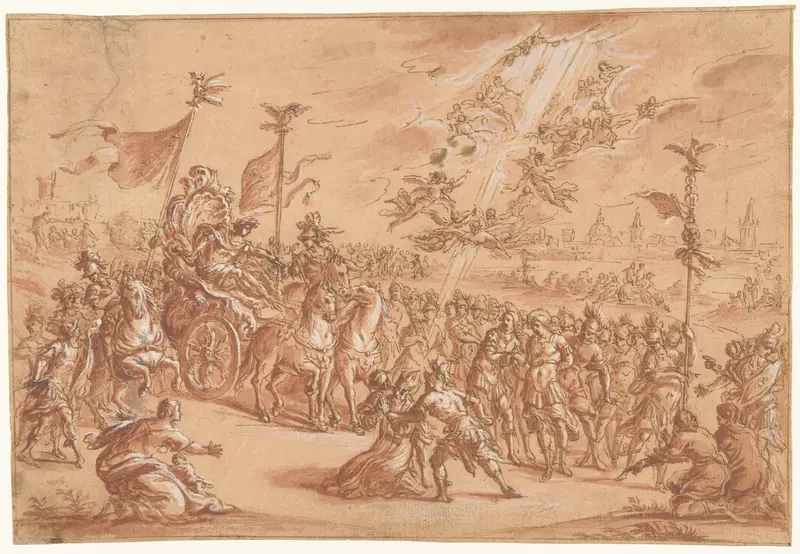 Een heilige bisschop knielt terzijde van de stoet van een Romeinse Imperator Wall Art by Unknown - High-Resolution Digital Print