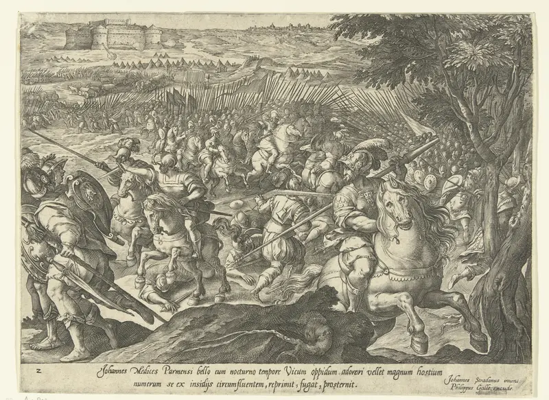 Een hinderlaag tegen Giovanni de' Medici verijdeld Wall Art by Hendrick Goltzius - High-Resolution Digital Print