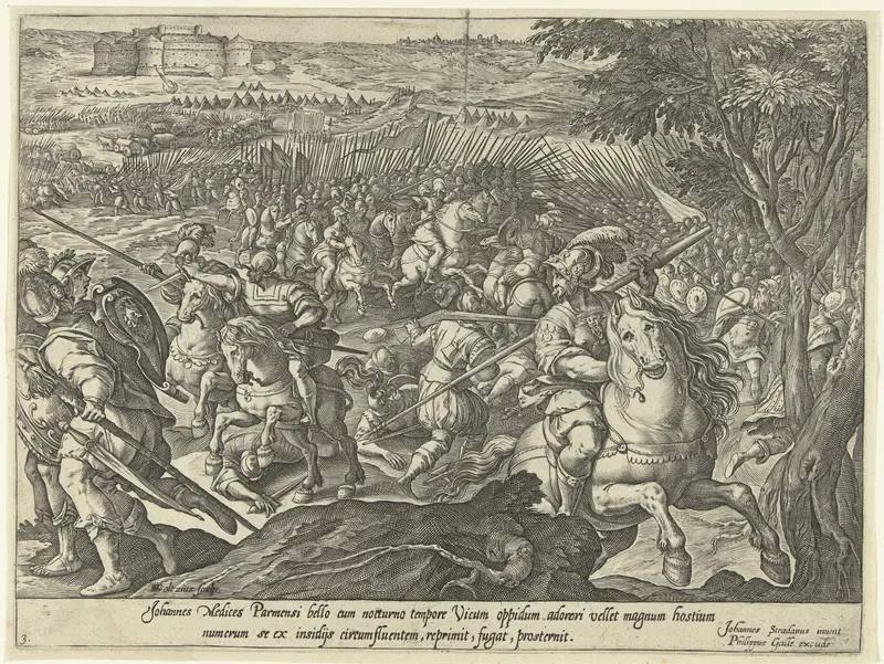 Een hinderlaag tegen Giovanni de' Medici verijdeld Wall Art by Unknown - High-Resolution Digital Print