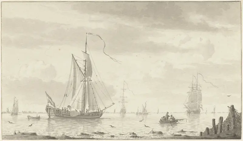 Een jacht voor de kust liggend Wall Art by Cornelis de Griendt - High-Resolution Digital Print